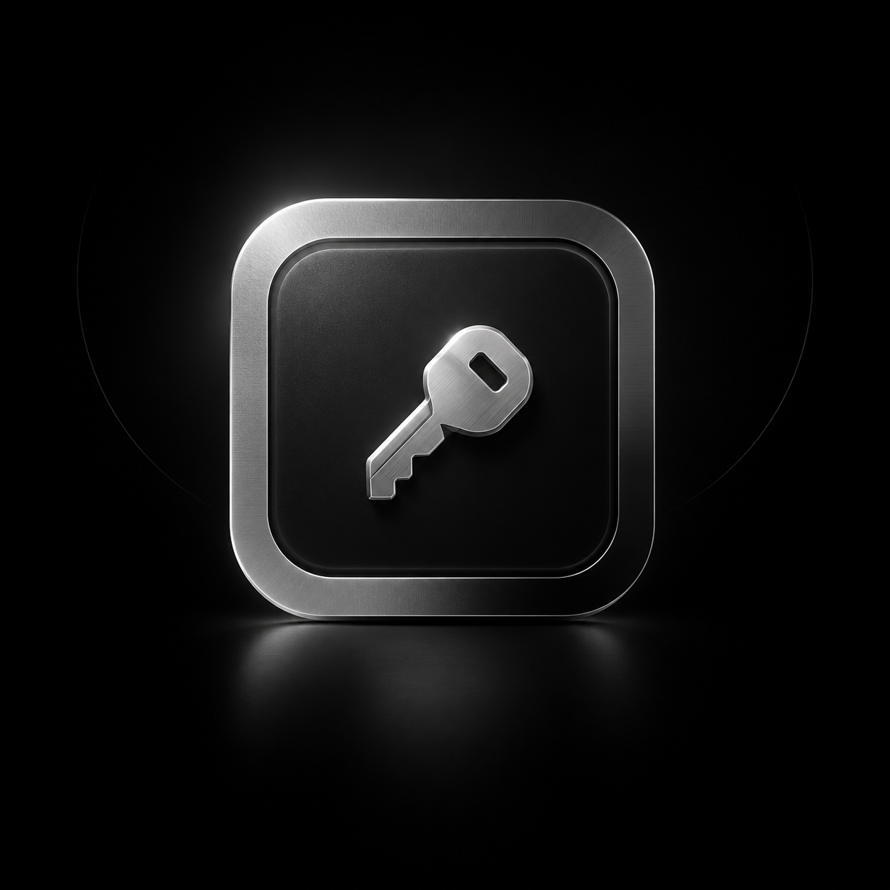 Metallic key inside a dark rounded security box