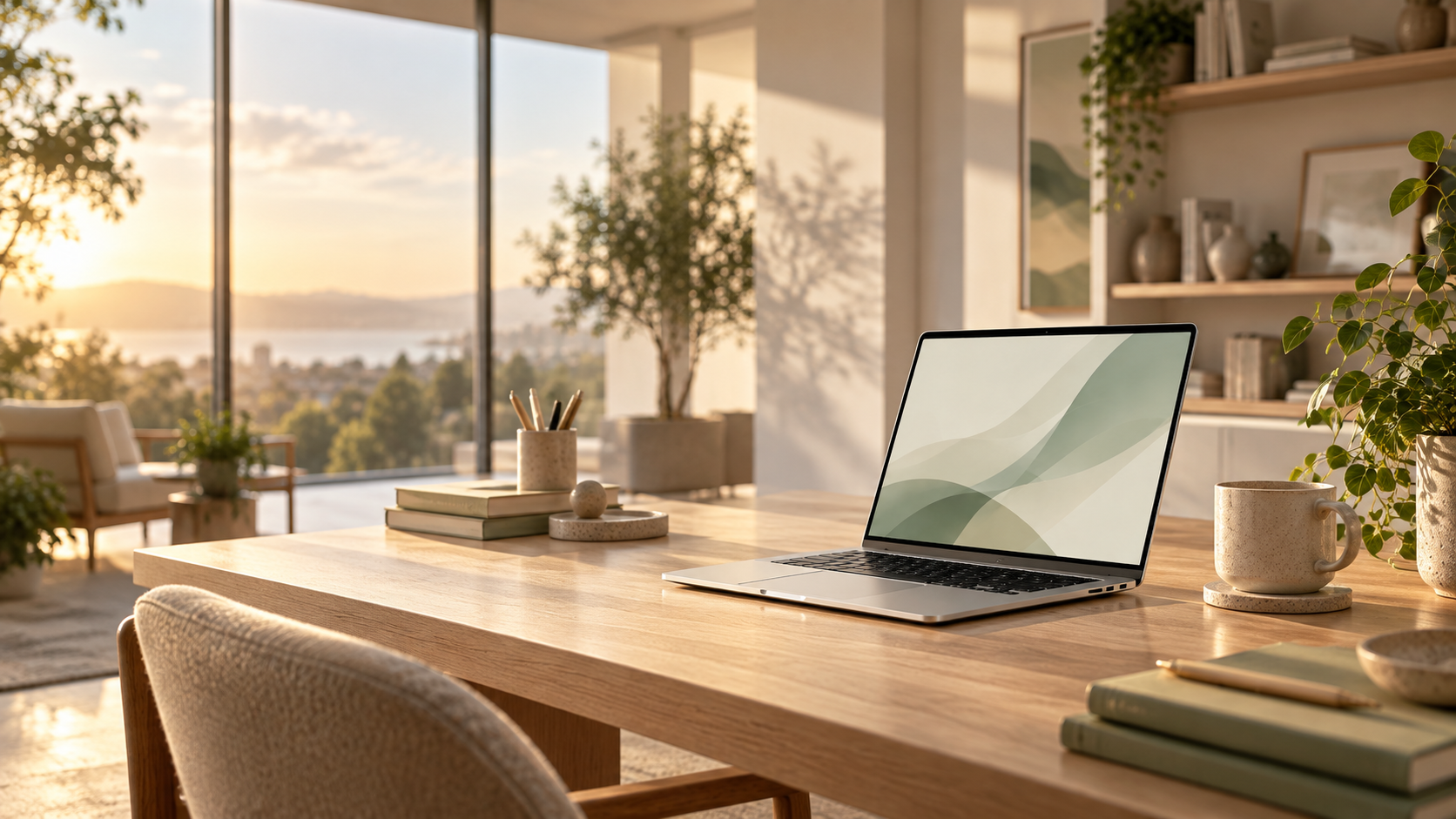 KI-generiertes Bild eines Arbeitsplatzes mit Laptop