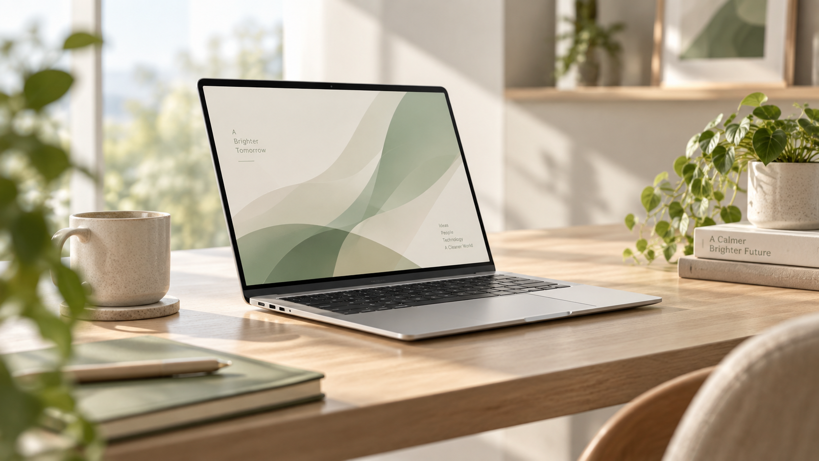 KI-generiertes Bild eines modernen Laptops auf einem Schreibtisch