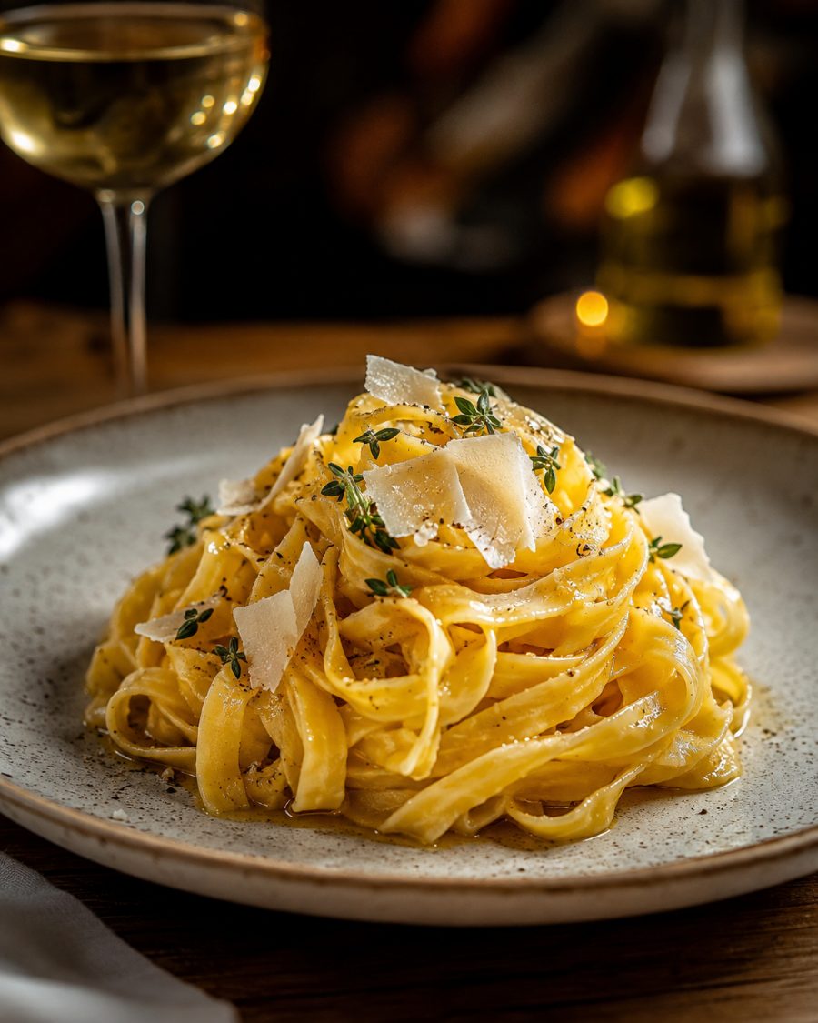 Tagliatelle al Parmigiano — Bandnudeln mit Butter, Parmigiano und Thymian